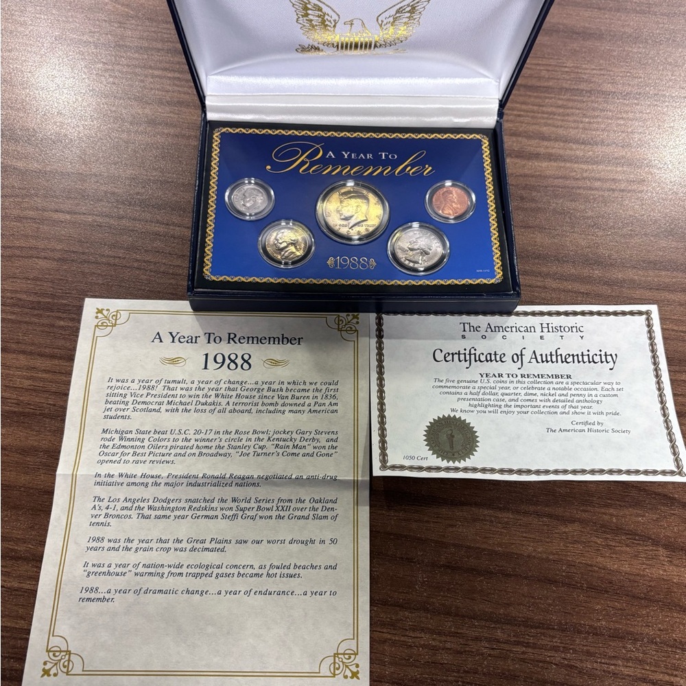 1988Year To Remember American Historic Society Coin Set Collectible With COA